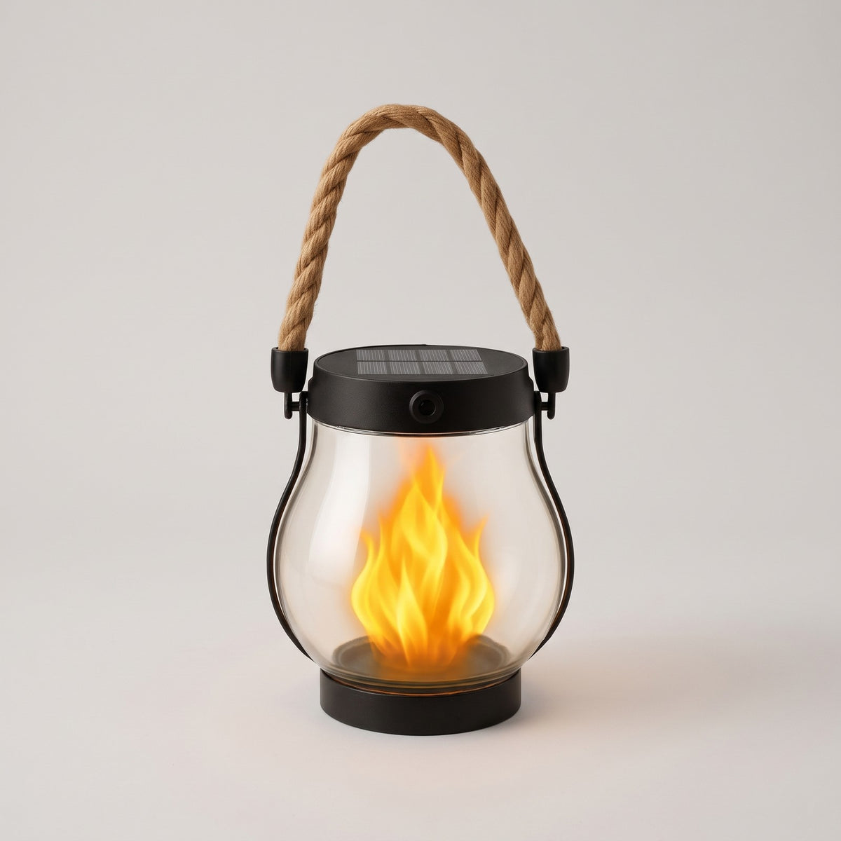 Solar Porch Lantern with Flame Effect - Rope Handle, IP65