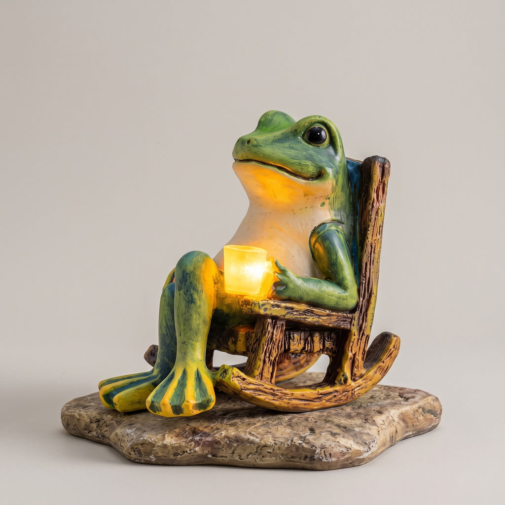 Solar Frog Garden Statue, 10 in Resin Frog with Solar Light for Yard