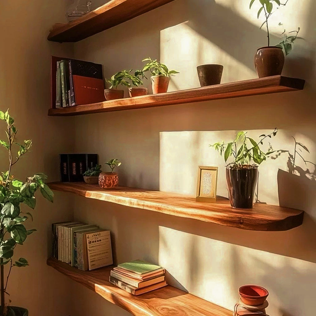 Floating Shelf Live Edge, Solid Hardwood Rustic Wall Shelf – 4 Sizes