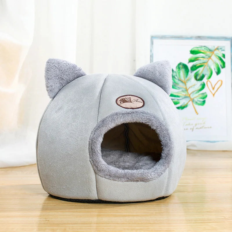 Cat Cave Bed - Plush Hooded Nest with Removable Cushion