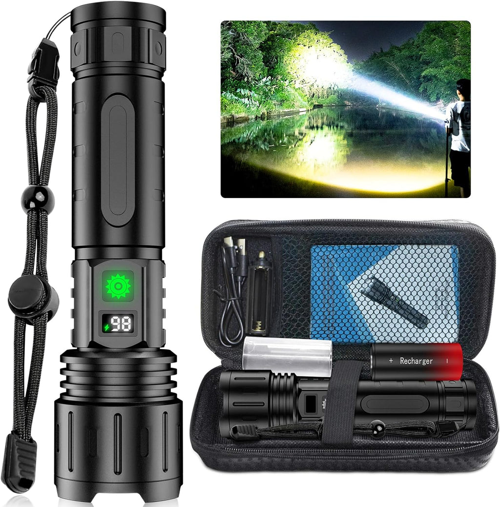 Rechargeable LED Flashlight, Zoomable Metal Torch, 5 Modes, USB-C