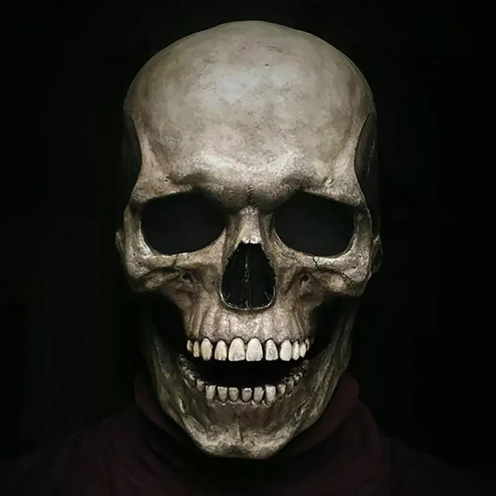 Full Head Skull Mask with Movable Jaw - Latex Halloween Mask