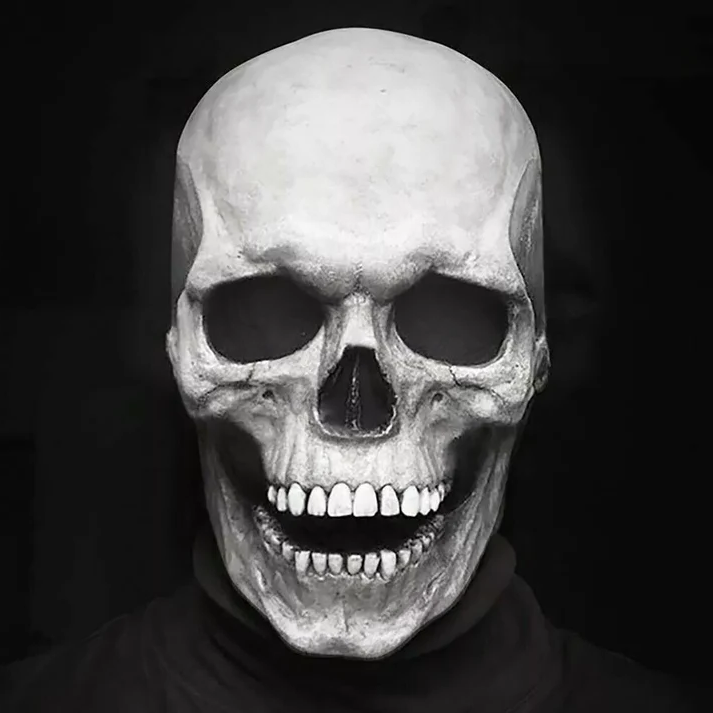 Full Head Skull Mask with Movable Jaw - Latex Halloween Mask