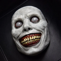 Creepy Smiling Demon Mask - White-Eyed Halloween Face Mask