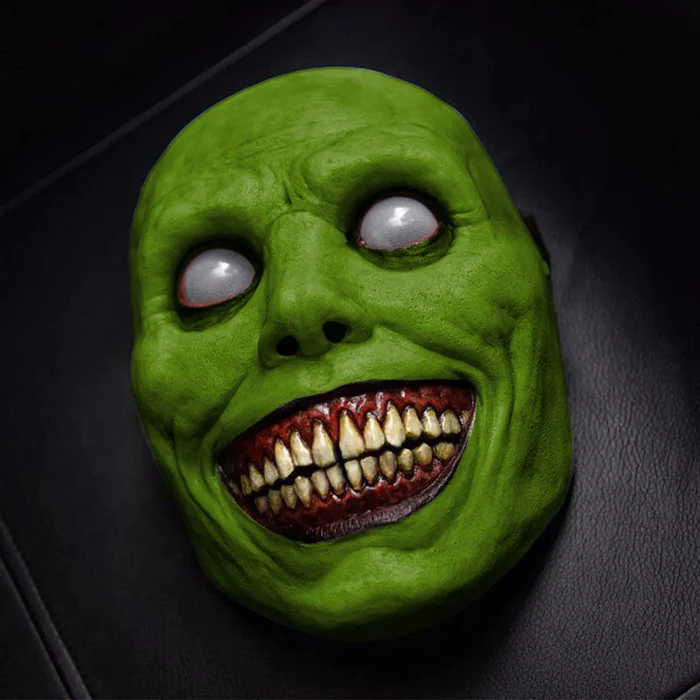 Creepy Smiling Demon Mask - White-Eyed Halloween Face Mask