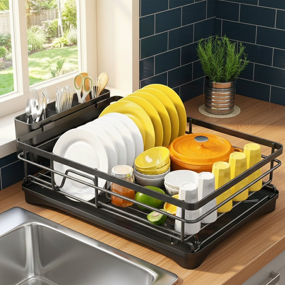 Stainless Steel Dish Rack with Drainboard & Cutlery Holder | Standard or