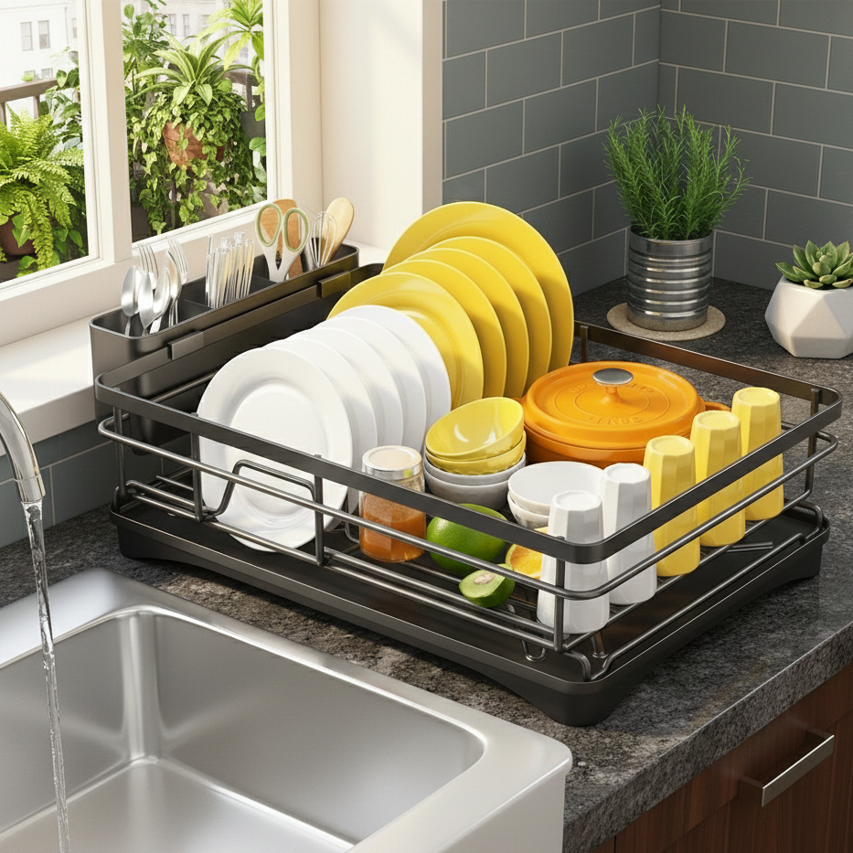 Stainless Steel Dish Rack with Drainboard & Cutlery Holder | Standard or