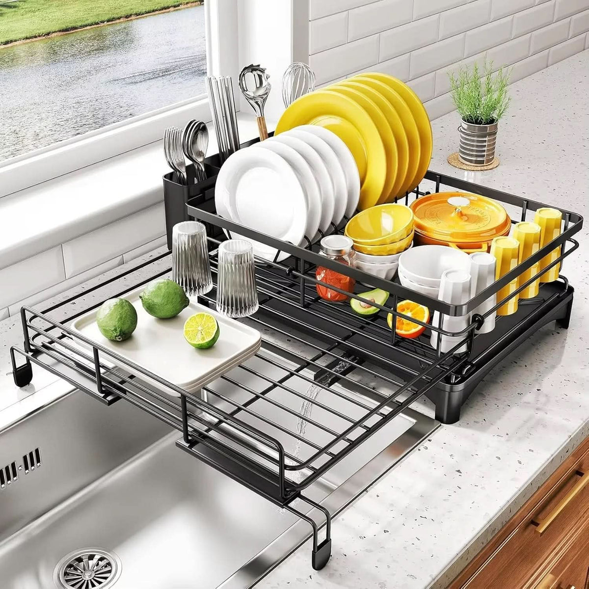 Stainless Steel Dish Rack with Drainboard & Cutlery Holder | Standard or