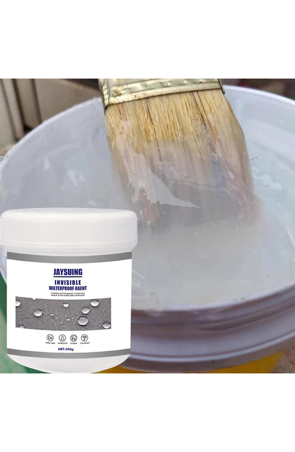 Transparent Waterproof Coating Agent, 300 g | Water-Based Sealant That Dries Clear on Tile, Brick, Concrete, Wood, Metal and PVC