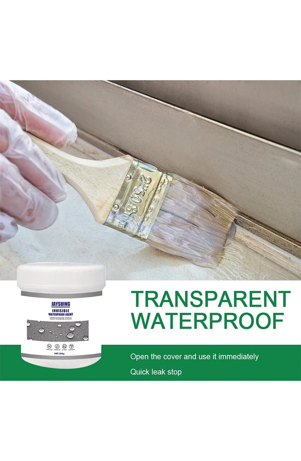 Transparent Waterproof Coating Agent, 300 g | Water-Based Sealant That Dries Clear on Tile, Brick, Concrete, Wood, Metal and PVC