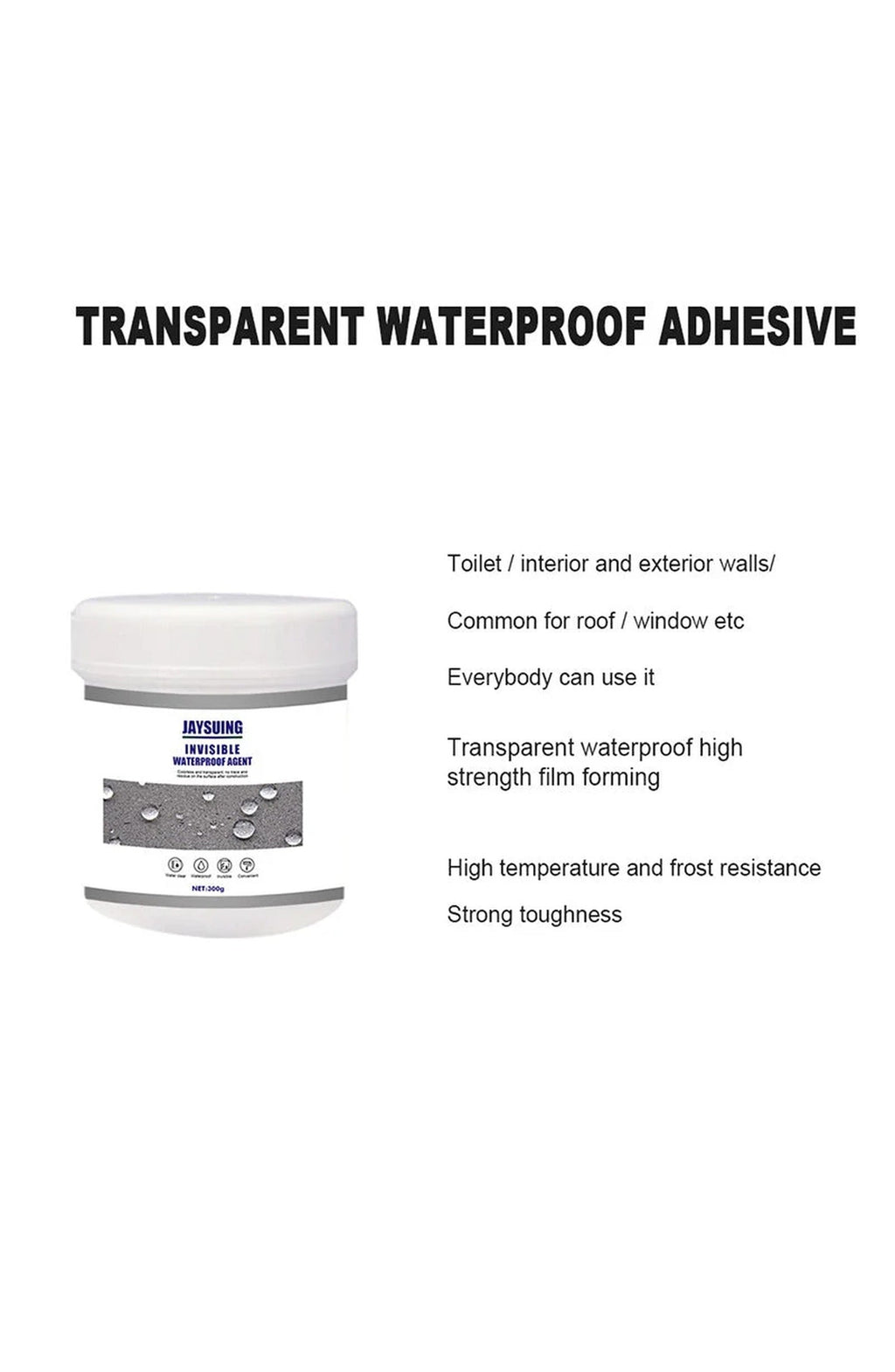 Transparent Waterproof Coating Agent, 300 g | Water-Based Sealant That Dries Clear on Tile, Brick, Concrete, Wood, Metal and PVC