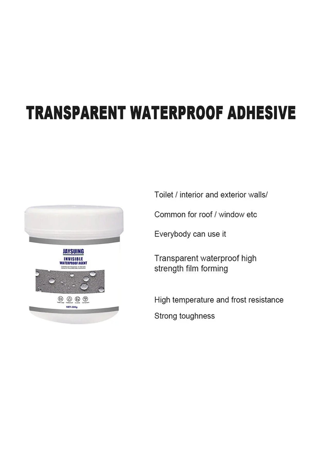 Transparent Waterproof Coating Agent, 300 g | Water-Based Sealant That Dries Clear on Tile, Brick, Concrete, Wood, Metal and PVC