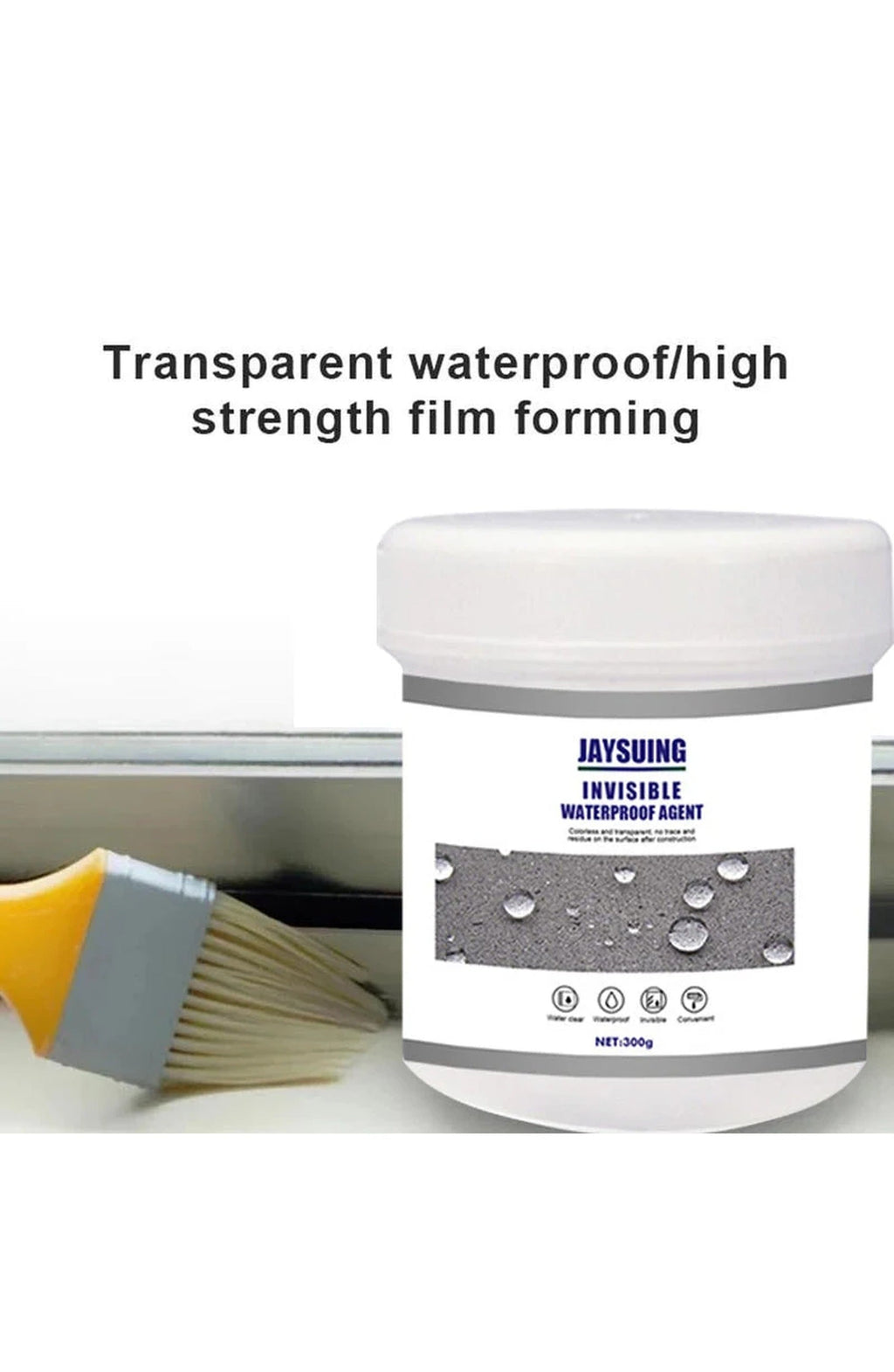 Transparent Waterproof Coating Agent, 300 g | Water-Based Sealant That Dries Clear on Tile, Brick, Concrete, Wood, Metal and PVC