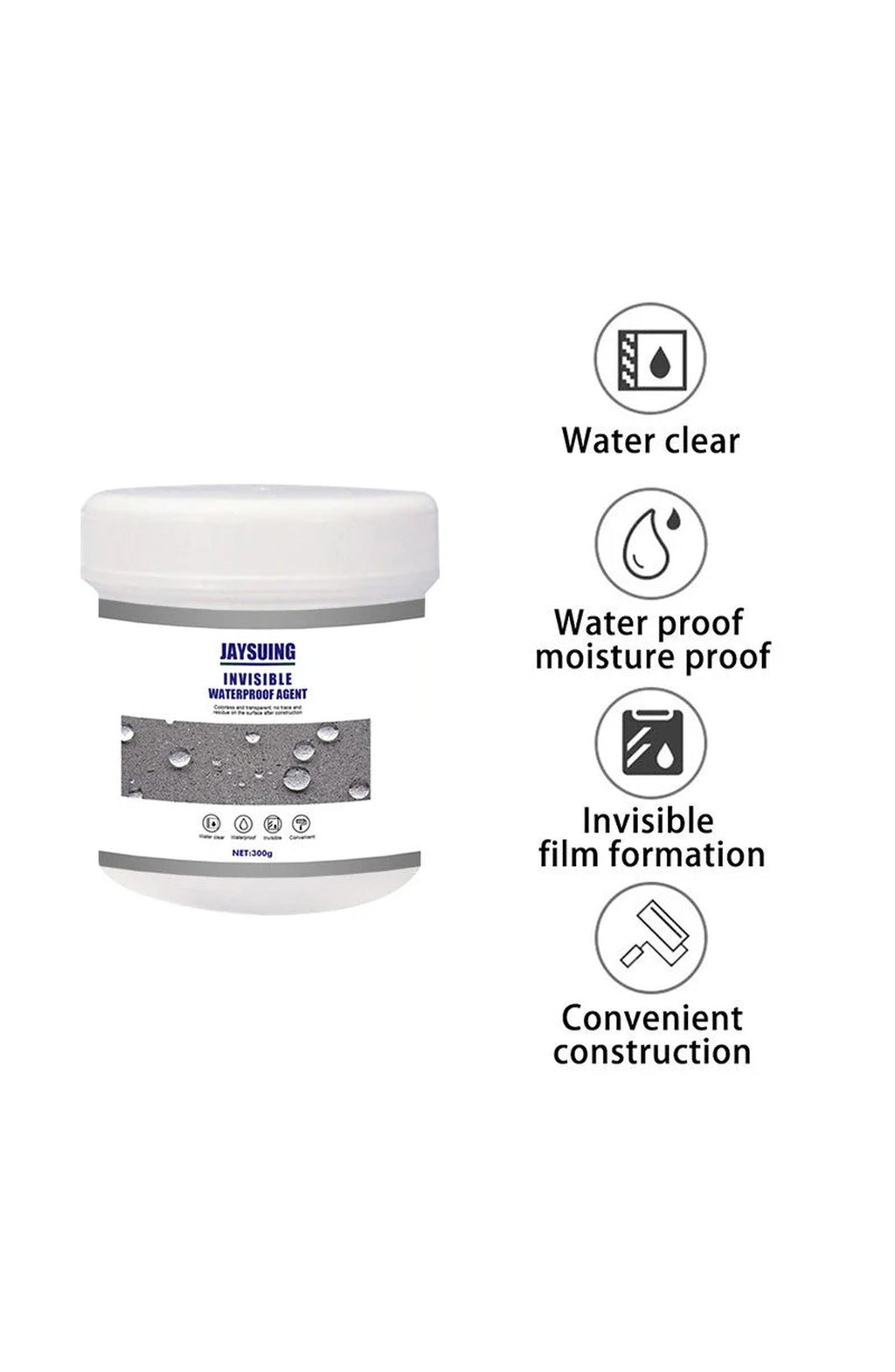 Transparent Waterproof Coating Agent, 300 g | Water-Based Sealant That Dries Clear on Tile, Brick, Concrete, Wood, Metal and PVC