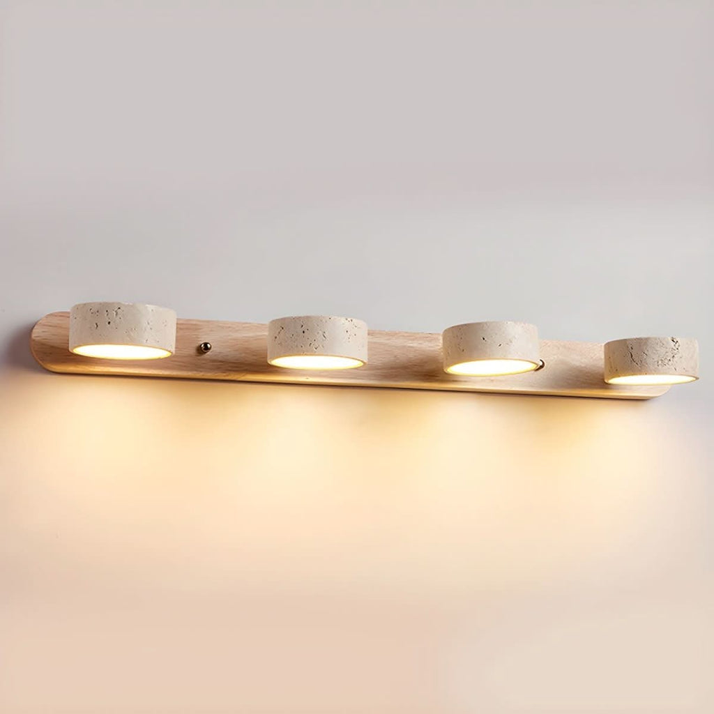Wall Sconce Travertine and Wood, LED Wall Light with 2 to 4 Bulbs