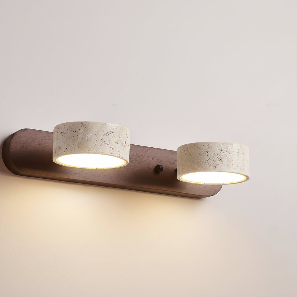 Wall Sconce Travertine and Wood, LED Wall Light with 2 to 4 Bulbs