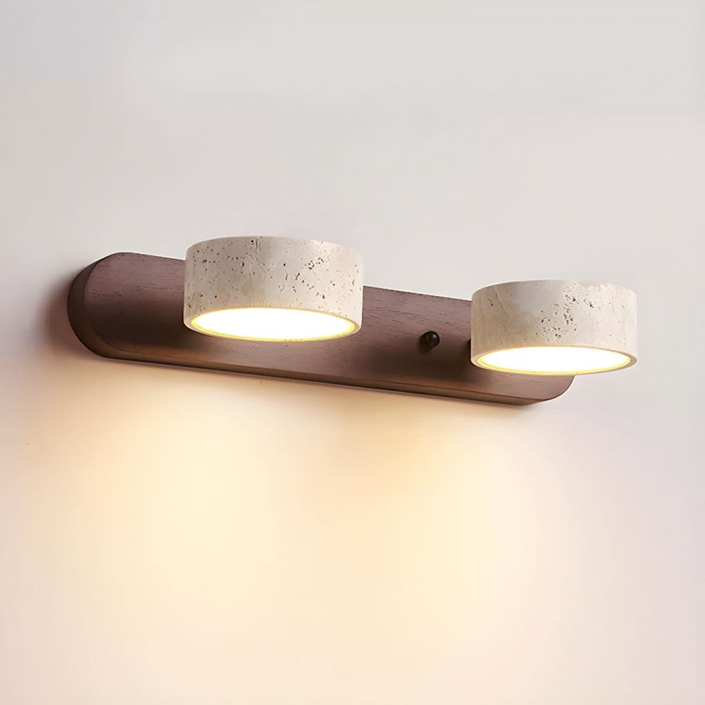 Wall Sconce Travertine and Wood, LED Wall Light with 2 to 4 Bulbs – Walnut color