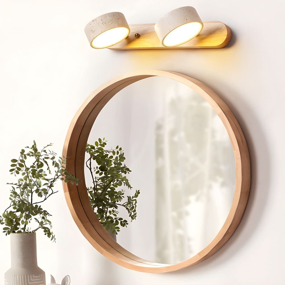 Wall Sconce Travertine and Wood, LED Wall Light with 2 to 4 Bulbs
