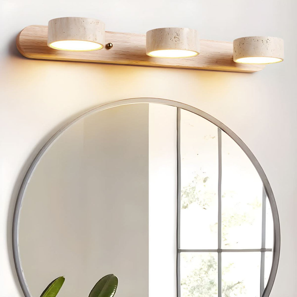Wall Sconce Travertine and Wood, LED Wall Light with 2 to 4 Bulbs