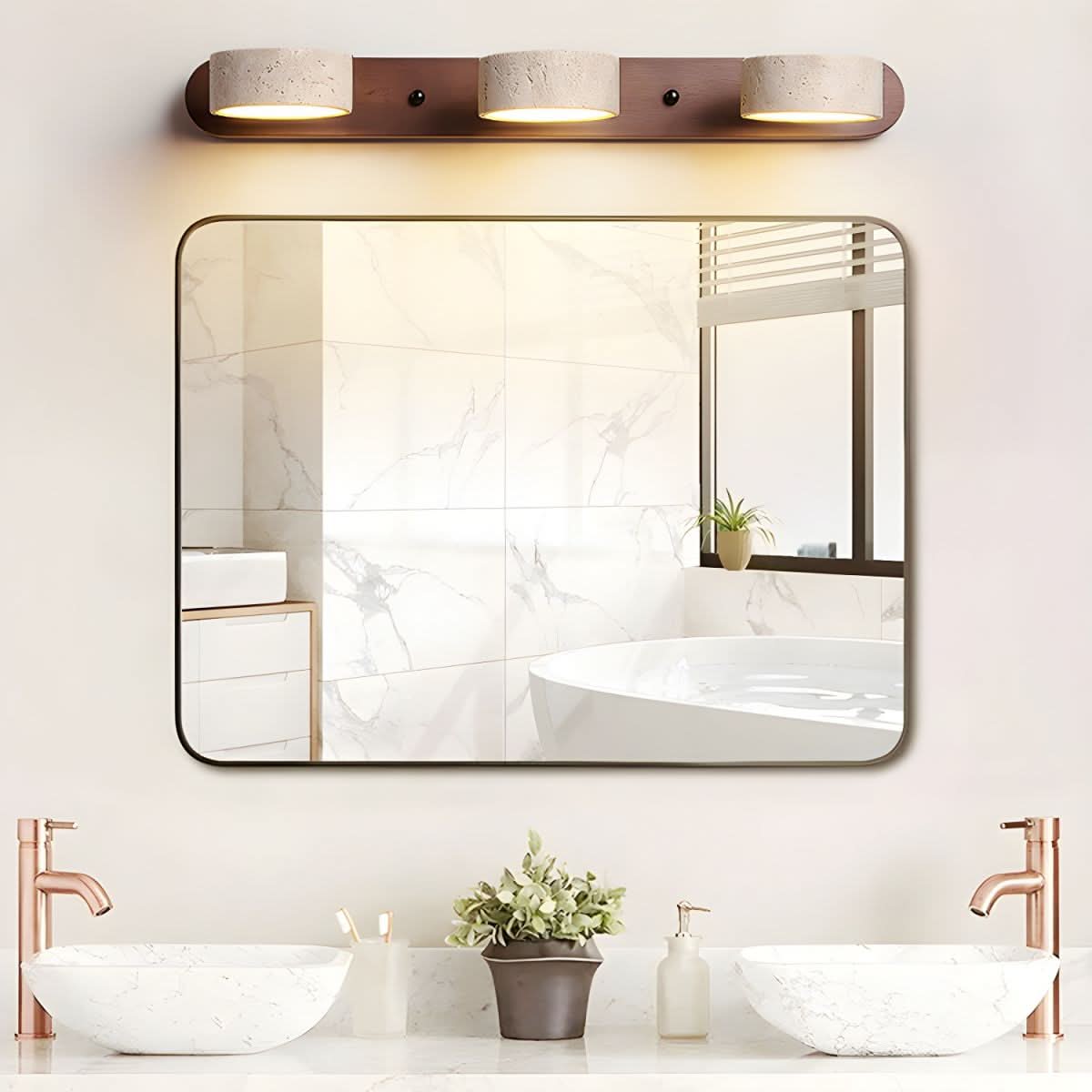 Wall Sconce Travertine and Wood, LED Wall Light with 2 to 4 Bulbs