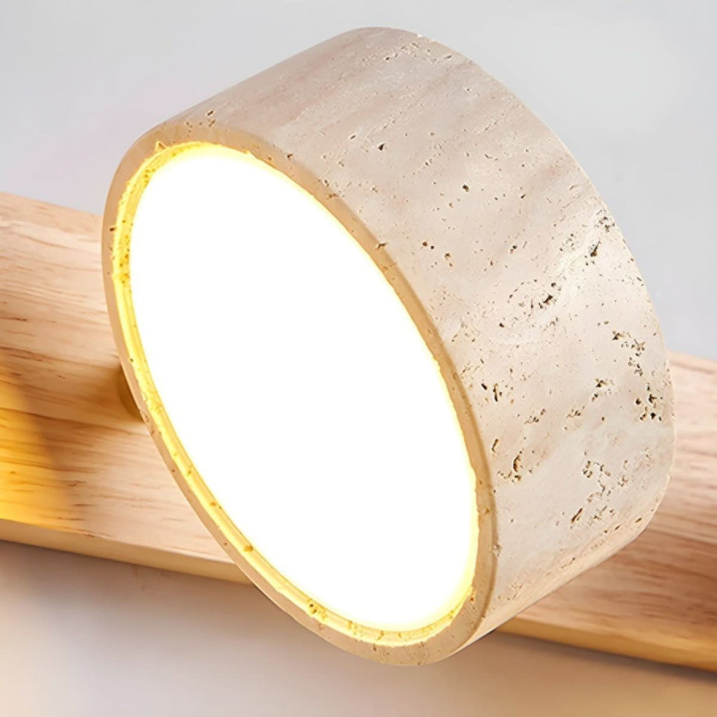 Wall Sconce Travertine and Wood, LED Wall Light with 2 to 4 Bulbs