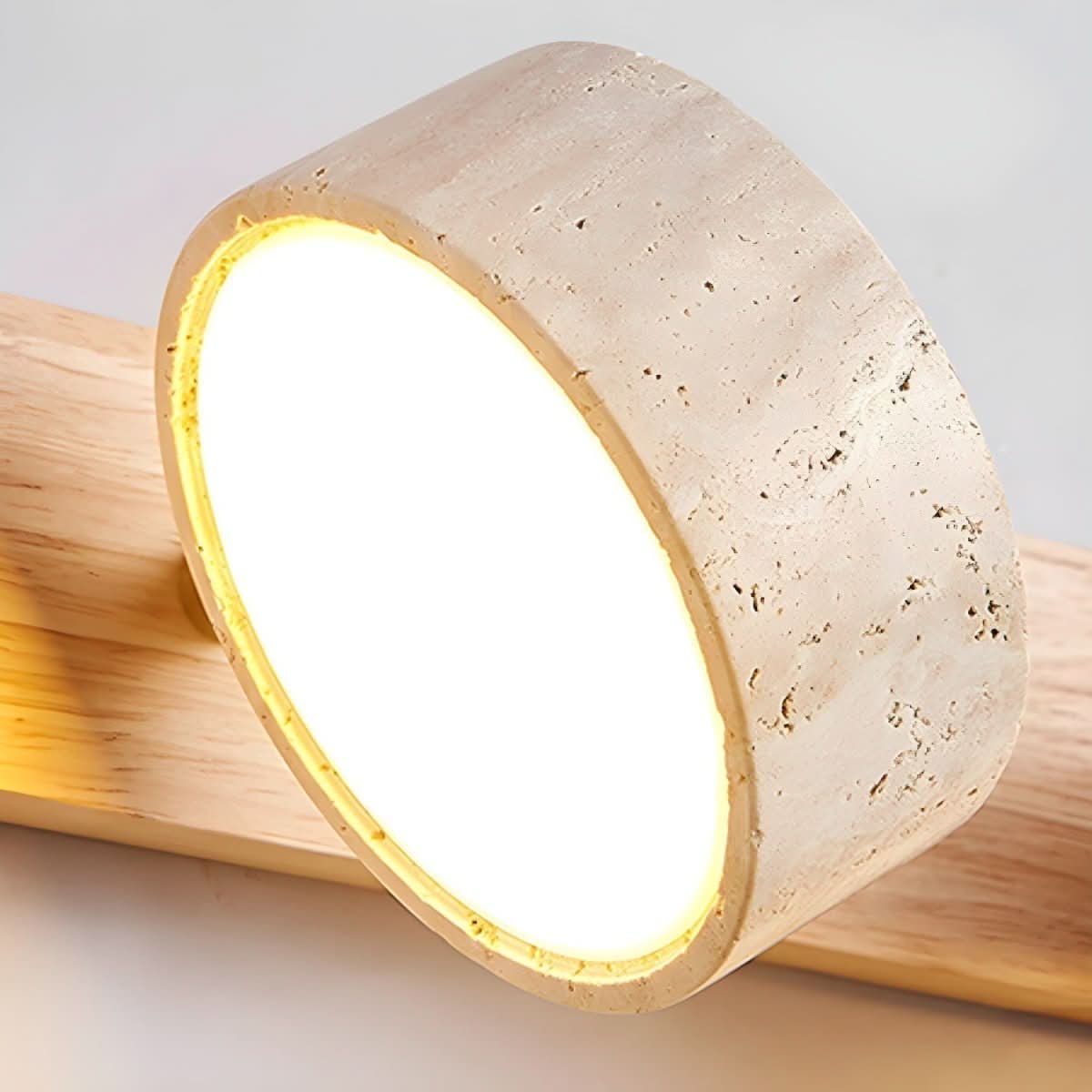 Wall Sconce Travertine and Wood, LED Wall Light with 2 to 4 Bulbs