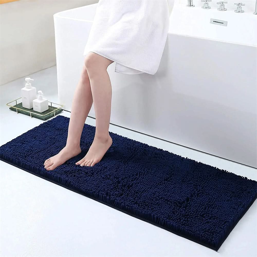 Ultra-Soft Chenille Bath Rug with Non-Slip Honeycomb Backing – Navy Blue