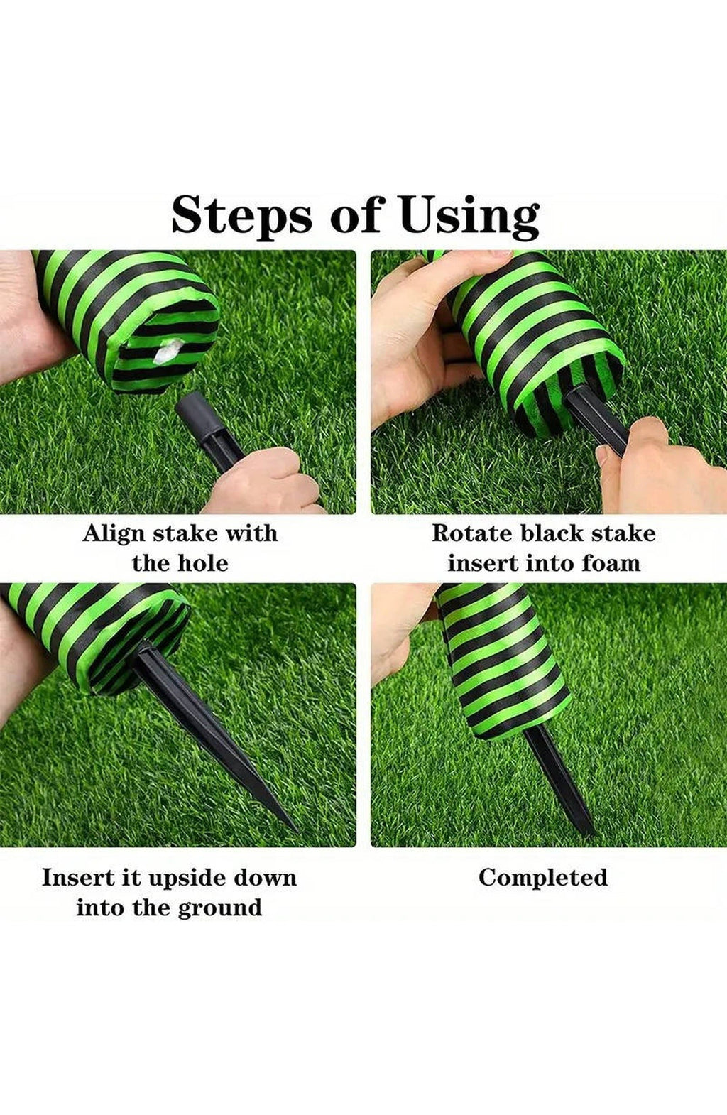 Witch Legs Halloween Yard Stake | Striped Stockings and Pointed Shoes in Purple, White, Red, Orange or Green | Weather Resistant