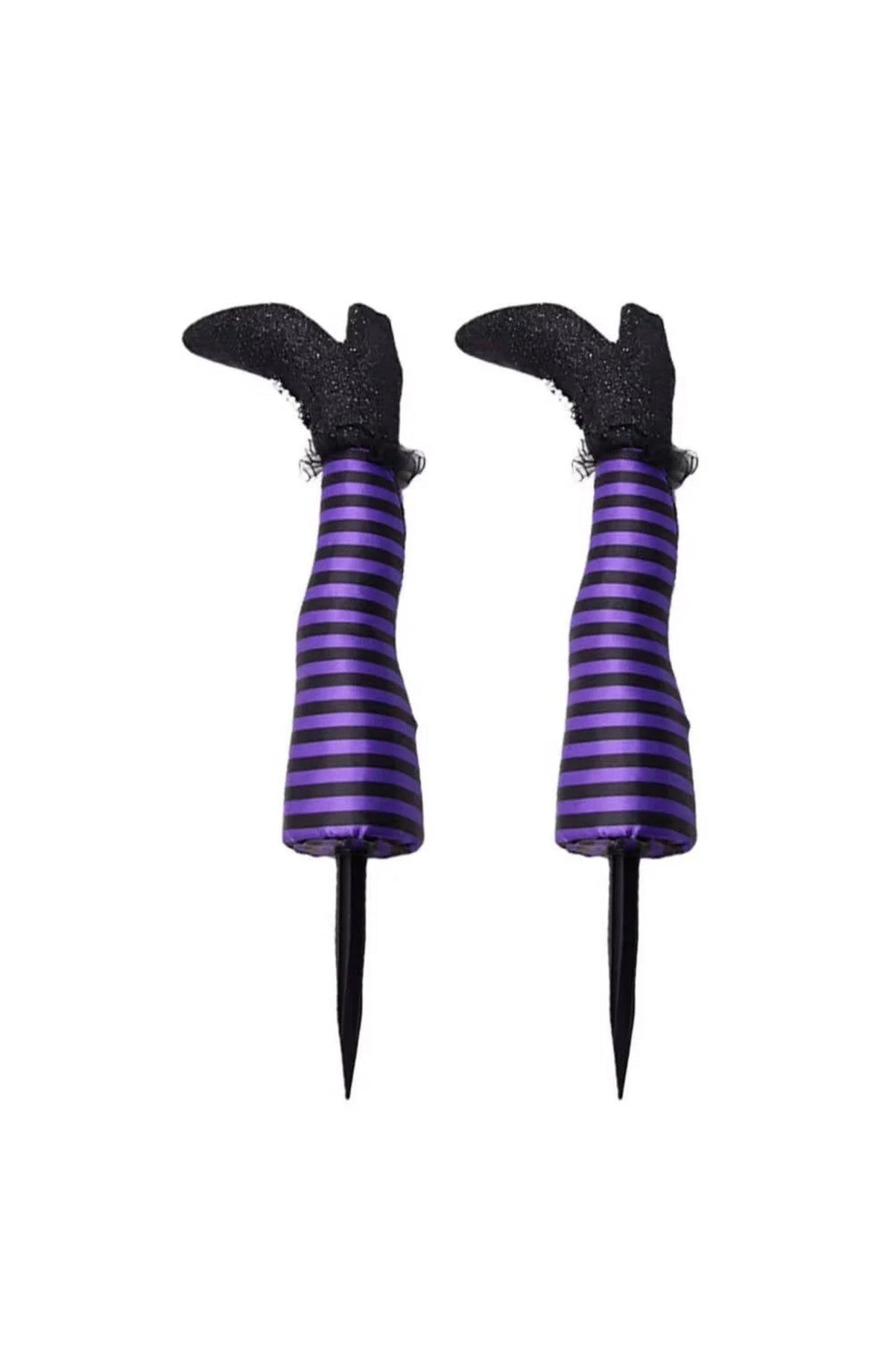Witch Legs Halloween Yard Stake | Striped Stockings and Pointed Shoes in Purple, White, Red, Orange or Green | Weather Resistant – Purple