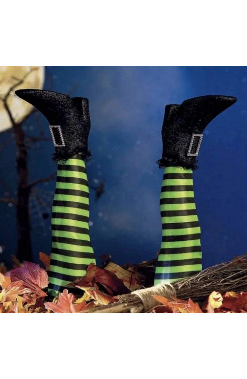 Witch Legs Halloween Yard Stake | Striped Stockings and Pointed Shoes in Purple, White, Red, Orange or Green | Weather Resistant