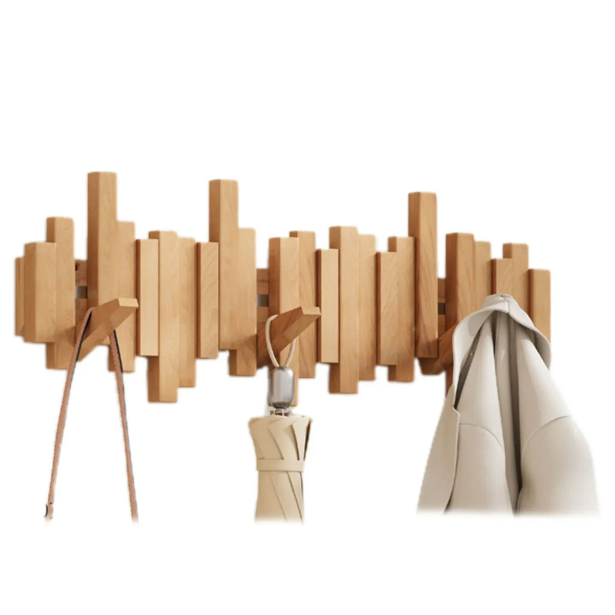Wall Coat Rack Wooden, Skyline Hooks that Fold Flat – 3 to 8 Hooks