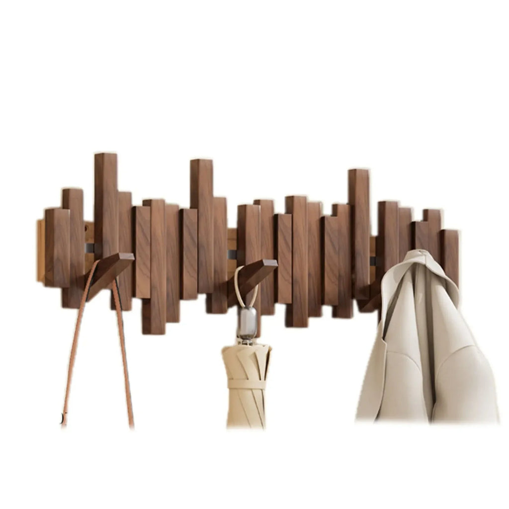 Wall Coat Rack Wooden, Skyline Hooks that Fold Flat – 3 to 8 Hooks